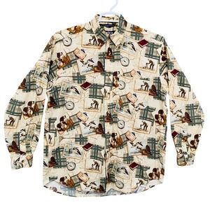 Nautica Mens Long Sleeve Button Down Shirt All Over Print Size M Hunting